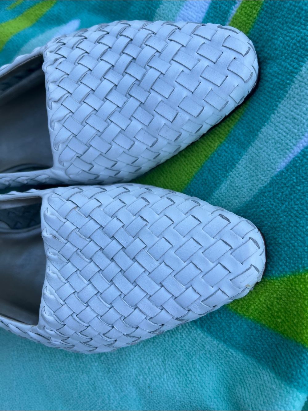 BLOOMINGDALE’S WHITE WOVEN LEATHER SLINGBACK STEVIE FLATS SIZE 8 - Picture 5 of 9
